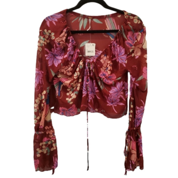 Free People Tops - FREE people floral blouse red pink new with tags stretchy drawstring size small